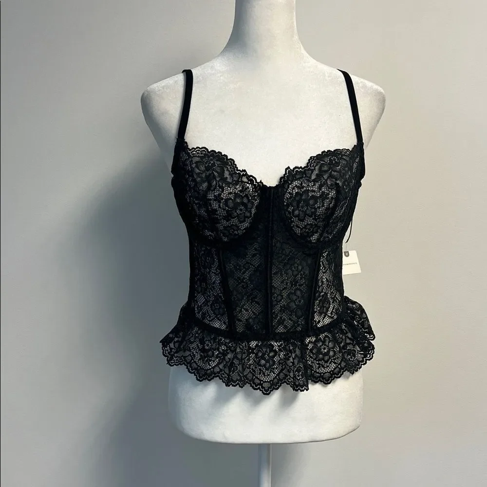 Anthropologie Lace Scallop Corset Tank Black L - Picture 2 of 10